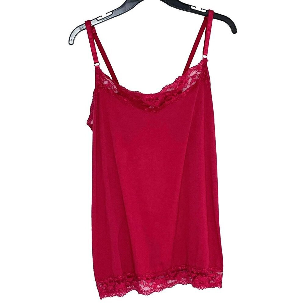 Y2K Preppy Lace Trim Cami size 1X Romantic Coquette Layers Stretch Red